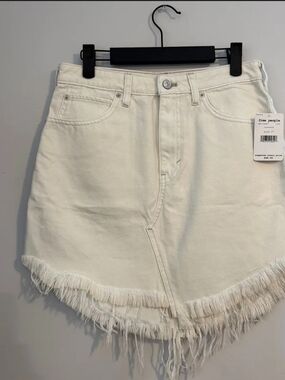 Free People Cream Fringed Mini Skirt